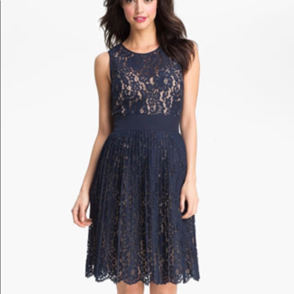 Eliza J Navy Blue Sleeveless Fit & Flare Lace Dress Size 0